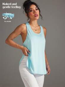 Easithlete Damska perforowana koszulka sportowa do jogi, luźna seksowna koszulka do ćwiczeń fitness na świeżym powietrzu, bezrękawnik, swobodna, długa, wygodna bluzka