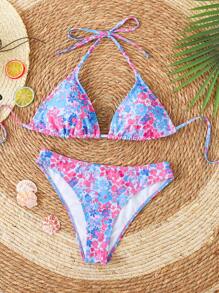 SHEIN Swim 2pcs/Set 2025 Halter Bikini Set, Simple And Fashionable, Suitable For Summer - Multicolor - View 3