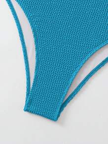 Swim Oasis Plus Size Women Solid Textured One-Piece Swimsuit & Leopard Print Cover Up Skirt, Simple Daily Beach Wear, Summer Vacation Outfit - Multicolor - View 5