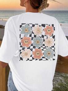 Flirla Plus Size Simple Round Neck Short Sleeve T-Shirt, Fashion Suitable For Summer - White - View 2