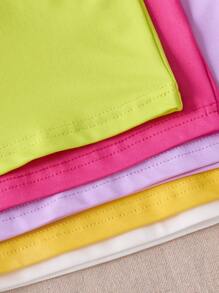 5pcs/Set Baby Girls' Casual Round Neck Short Sleeve T-Shirts, Summer - Multicolor - View 5