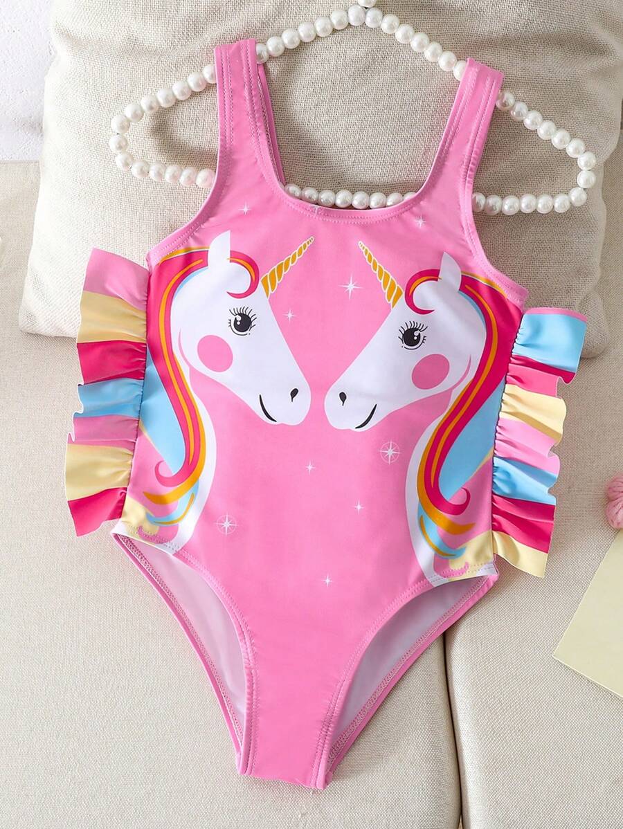 年轻女孩宽肩带印花休闲连体泳衣定制印花