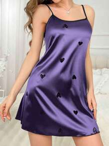 SHEIN Camisón informal de mujer con estampado de corazón y tirantes - Multicolor - Ver 6