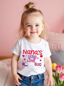 SHEIN Maglietta a maniche corte da bambina con stampa di lettere, alla moda, per l'estate
