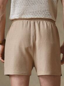 HIMLAND Men's Knitted Casual Daily Loose Elastic Waist Straight Leg Shorts