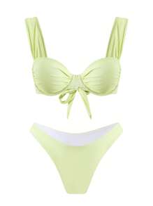 Swim SXY 夏季女士聚拢花卉印花比基尼三件套泳衣，适合海滩度假 - 黃色 - 查看 5