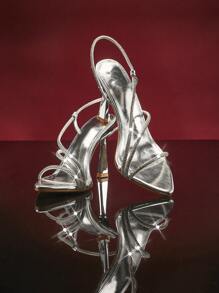 SHUZIA Women's Dressy Rhinestone Anke Strap Pointy Toe High Heels - Silver - View 6