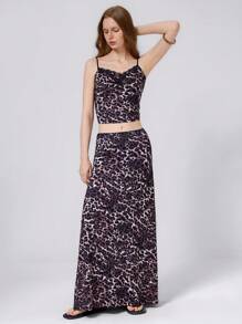GENKIRA Conjunto de top con tirantes de encaje y estampado de leopardo y falda de línea A, moda callejera europea y americana, primavera/verano - Multicolor - Ver 6