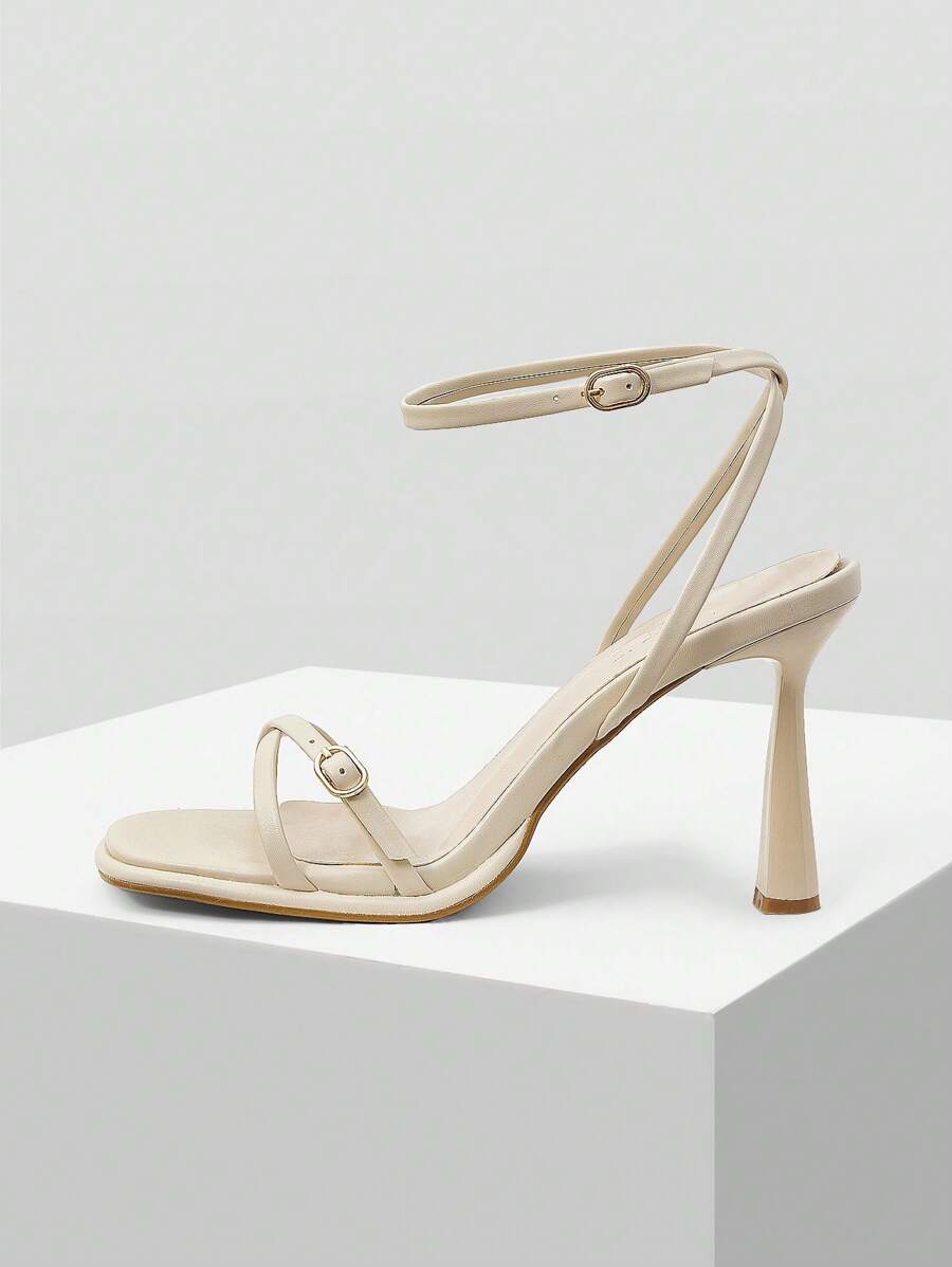 MOTF PREMIUM PLAIN WOMEN BUCKLE HIGH HEEL SANDALS - Apricot - View 1