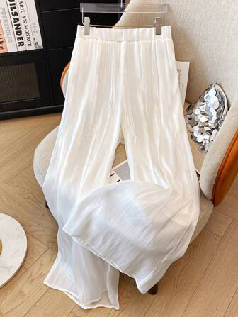 Regalyn Plus Size Women Elastic Waistband Wide Leg Pants, Suitable For Spring & Summer Wear, Ideal For Daily Commute And Vacation Fall Cloth For Women