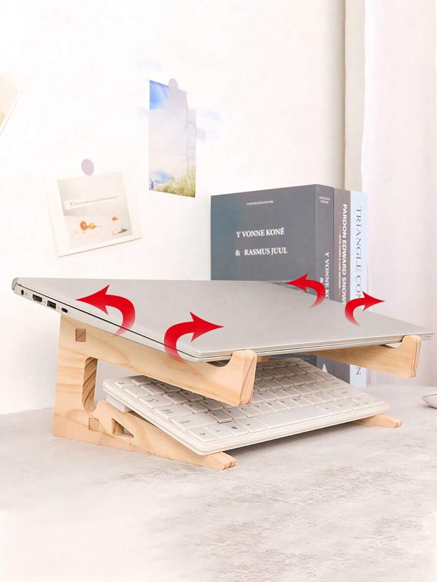 1 Giá đỡ máy tính xách tay bằng gỗ nguyên khối, Giá để đồ làm mát chơi game được gia cố nâng cao - Màu be - Xem 1
