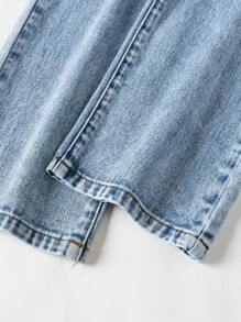 Young Girls Basic Casual Jeans, Wide Straight Leg, Comfortable Fashionable, Rhinestone Bow Decor On Back Pocket, Light Blue Wash