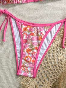 Swim Mod Women Floral Print Swimsuit Set, For Holiday & Beach For Summer Beach Vacation - Multicolor - View 4