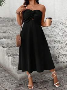 Calvaya Plus Size Màu Trơn Xoắn Quây Đi Nghỉ Thường Ngày - màu đen - Xem 3