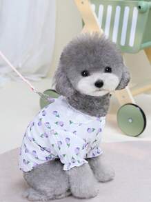 PETSIN Pastel Purple Tulip Print Hollow Out Ruffle Trim Lightweight Summer Shirt, Breathable Casual Style For Outgoing And Pet Leash - Dusty Purple - View 7