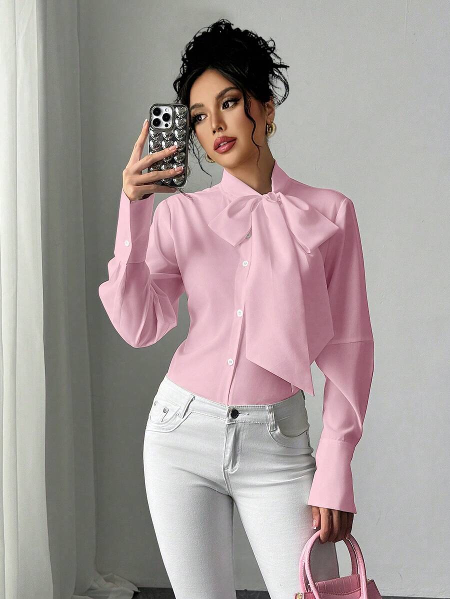 Gloray Women's Bow Cuff Long Sleeve Casual Blouse, Minimalist & Practical