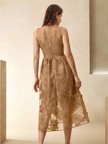 Anewsta Váy không tay họa tiết hoa lưới rỗng thanh lịch dành cho nữ, trang phục Boho xuân hè dành cho nữ, váy tốt nghiệp giản dị cho kỳ nghỉ xuân hè - Cà phê nâu - Xem 2