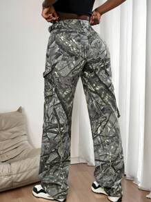 Slaydiva Celana Jeans Kargo Wanita Model Lurus dengan Motif Ranting - MultiWarna - View 2