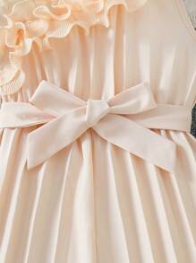 Elladie kids 女童纯色层叠荷叶边不对称领无袖连体裤 - 杏色 - 查看 5