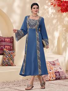 Al Najma 女士土耳其和阿拉伯传统长裙，端庄 - 藍色 - 查看 4