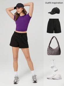 GLOWMODE Áo thun tay ngắn xếp ly có dây rút FeatherFit™ Focus hỗ trợ nhẹ cho phòng tập yoga tác động thấp - Màu tím  Violet - Xem 6
