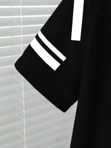 SHEIN Mirajuku 青少年男孩撞色条纹华夫格针织短袖短裤套装