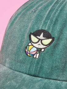 THE POWERPUFF GIRLS X SHEIN Casual Cartoon Buttercup Embroidered Washed Baseball Cap
