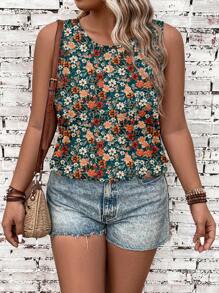 EMERY ROSE Top a canotta e canotta stile casual con stampa floreale ditsy su tutta la superficie, adatta per l'estate, disponibile in taglie comode