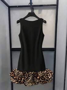 INAWLY Women's Sexy Leopard Print Patchwork Backless Mini Dress - Multicolor - View 3