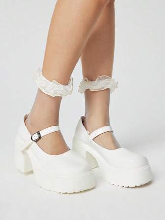 Kawaii 1 Pair Women's Double Layer Sweet & Cool Transparent Crystal Sheer Frilled Mesh Socks, Suitable For All Seasons