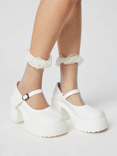 Kawaii 1 Pair Women's Double Layer Sweet & Cool Transparent Crystal Sheer Frilled Mesh Socks, Suitable For All Seasons