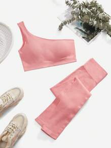 Seamluxe SHEIN Sport Women's Solid Color Sports Tank Top And Pants Set, Simple & Fashionable For Summer