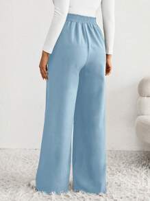 SHEIN Maternity Casual Solid Color High Waist Straight Leg Pants - Blue - View 2