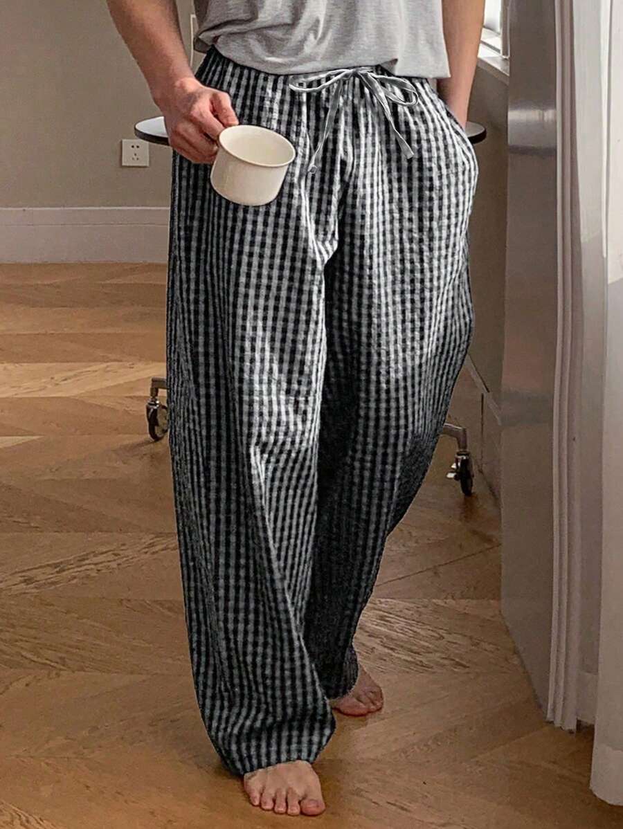 DAZY Wiosenne męskie spodnie wypoczynkowe z tkaniny w kratę, idealne na jesienną piżamę