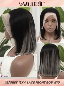 Blonde Highlight Straight 13x4 Lace Front Human Hair Short Bob Wigs Remy Human Hair 1B/Grey Ombre Colored Transparent Lace Wigs Pre Plucked Straight Lace Frontal Closure Bob Wigs Pre Plucked With Baby Hair For Women - S1/Gray - View 1