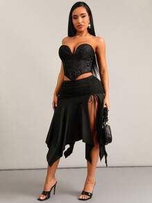 SHEIN SXY 女士简约纯色裙子，夏季时尚 - 黑色 - 查看 7