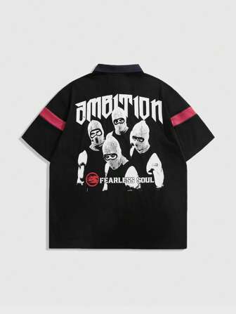 Street Life Men's Casual Summer Hip Hop Portrait Print Short Sleeve Polo Shirt