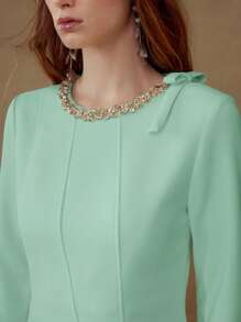 MOTF PREMIUM VESTIDO CON DECORACIÓN DE LAZO CON STRASS - verde menta - Ver 2