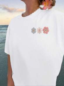 Flirla Plus Size Simple Round Neck Short Sleeve T-Shirt, Fashion Suitable For Summer - White - View 3