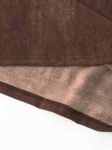 SHEIN 青少年男孩休闲字母图案圆领短袖T恤，适合夏季 - 咖啡棕 - 查看 5