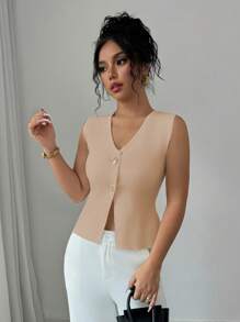 Elenzga 女款 2024 白色 V 领休闲毛衣背心