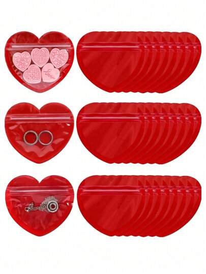 SHEIN 20 piezas - Bolsas con forma de corazón rojo, bolsas resellables, bolsas mini lindas, bolsas para recuerdos del Día de San Valentín, bolsas resellables transparentes, bolsas lindas para snacks, suministros para fiestas de negocios, bodas, cumpleaños y días festivos, decoración del Día de San Valentín, bolsas de regalo del Día de San Valentín, bolsas de regalo del Día de la Madre, decoración del Día de la Madre, bolsas de regalo del Día de la Madre