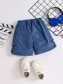 Young Boy Cool Letter Embroidered Shorts, Summer Kids Clothes Boys Shortskids Shorts For Boysshorts For Kids Boygetaway,Holiday,Travel,Relax,Sunbathing,Summer - Blue - View 2