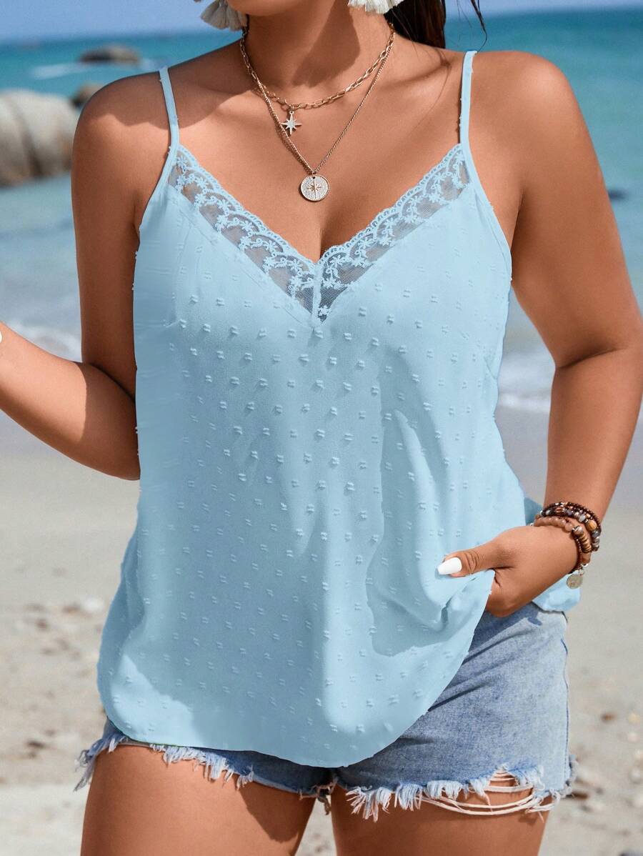 SHEIN Clasi Plus Size Solid Color Spaghetti Strap Tank Top, Minimalist Fashion For Summer - Baby Blue - View 1