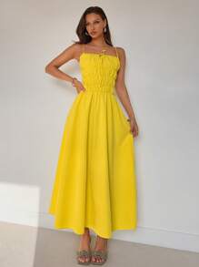 Roylia High Waist A-Line Yellow Camisole Dress - Yellow - View 1