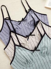 3pcs Set Casual Contrast Color Trim Cami Top & Shorts Pajama, Lounge Outfit - Multicolor - View 3