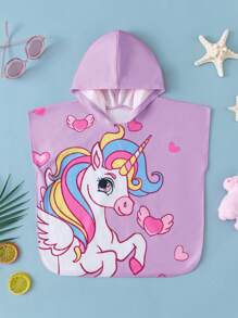 SHEIN Baby Girl Colorful Unicorn Knitted One-Piece Hooded Bathrobe Coverup, Suitable For Beach, Resort, Swimming Pool, Water Park - Mauve Purple - View 1