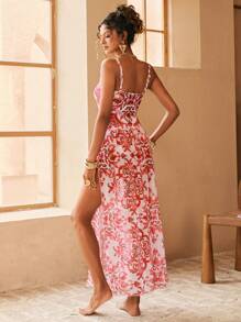 Swim Oasis SS2025 Women Spring/Summer Beach Swimwear, Old Money, Spring Break, Boho One Piece+Cover Ups 2pic Swimsuit - Red and White - View 2