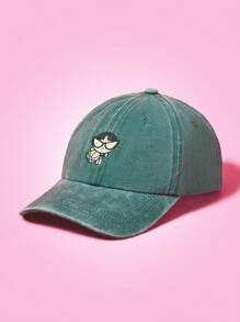THE POWERPUFF GIRLS X SHEIN Casual Cartoon Buttercup Embroidered Washed Baseball Cap