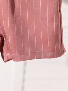 SHEIN 男婴条纹短袖衬衫和短裤休闲套装 - 紅木色 - 查看 6